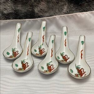 Set of 6 vintage Dragon and Pearl soup spoons